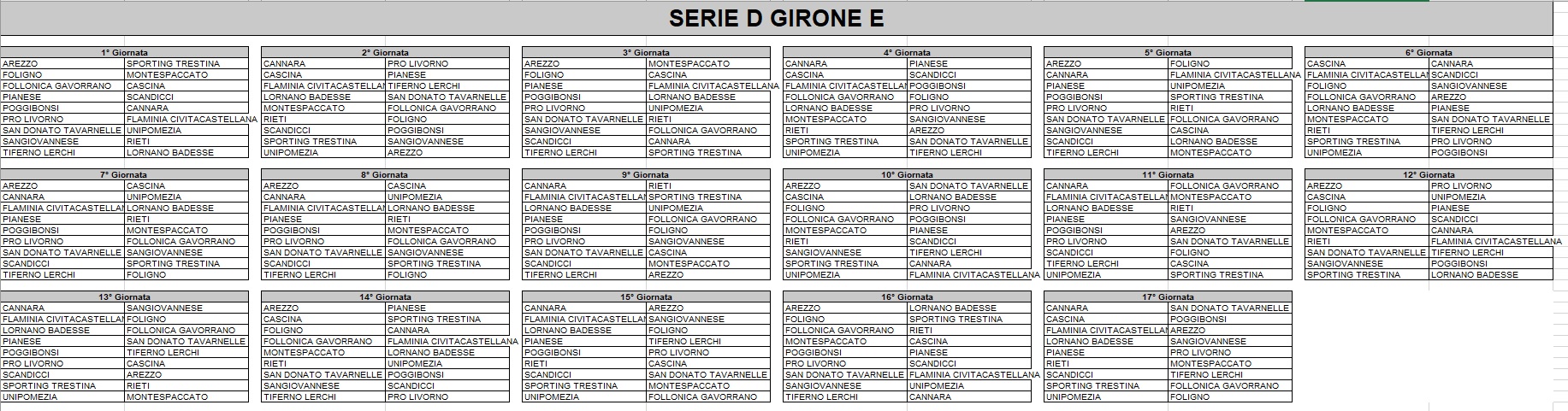 Serie D girone E, il calendario completo